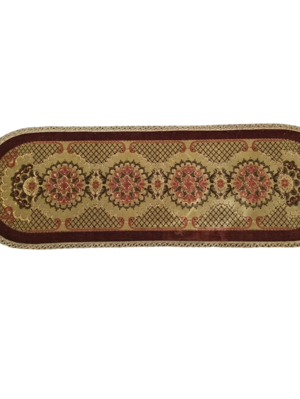 Vintage 1940s Celina Floral Medallion Runner Rug 14